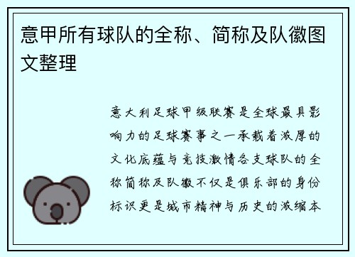 意甲所有球队的全称、简称及队徽图文整理